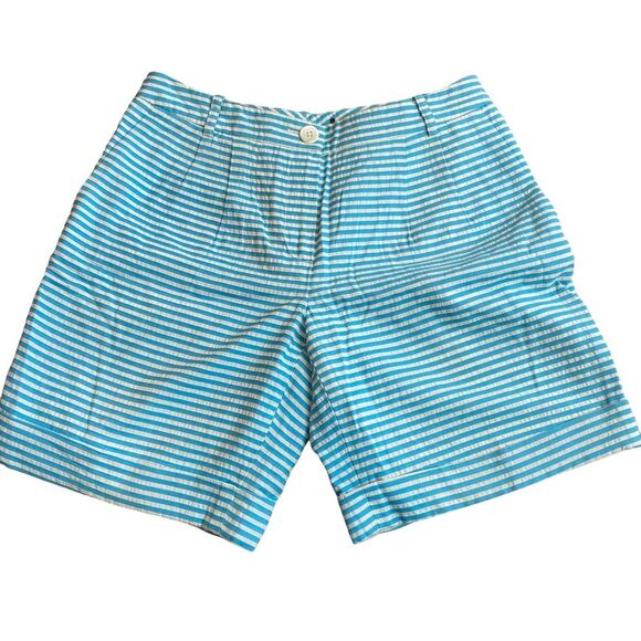 Brooks Brothers Seersucker Short Size‎ 4 Aqua Blue and White Stripe 100% Cotton - Picture 1 of 10
